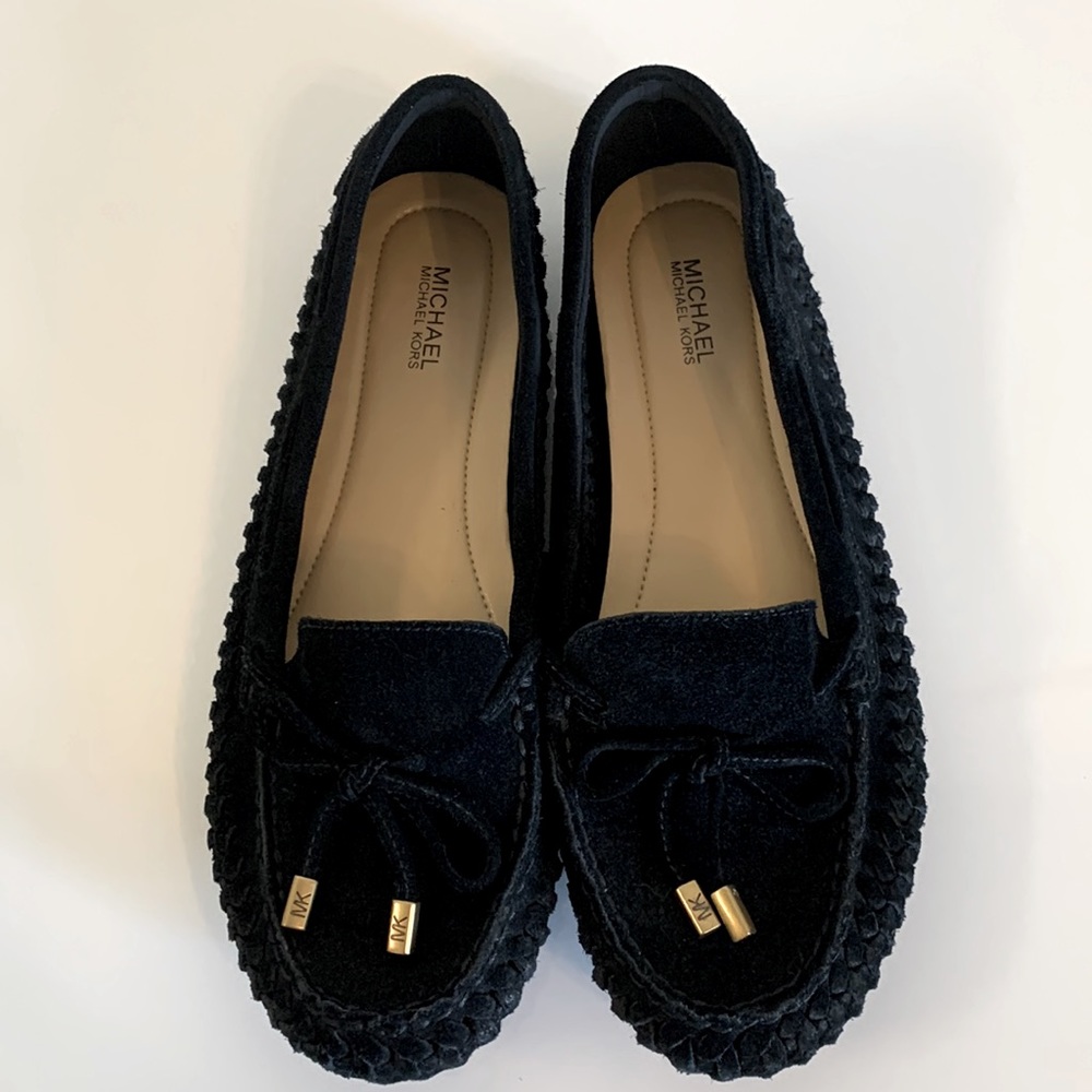 Michael Kors Women’s Moccasins (8.5) Black Suede with Gold accent tag/tassels